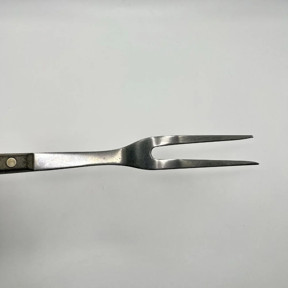 Vintage Flint Stainless USA Carving Fork 2-Prong Meat Mid Century Retro Kitchen